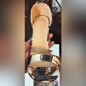 Women’s Printed Ankle-Tie Sandal in Cream with Multicolor Accent